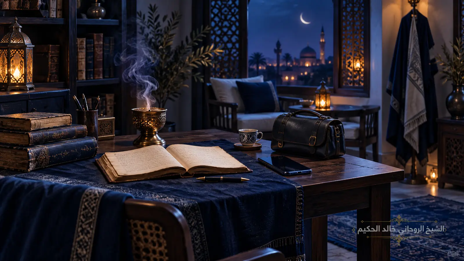 هاتف وأدوات مكتب ترمز للاستشارات عن بُعد مع خالد الحكيم